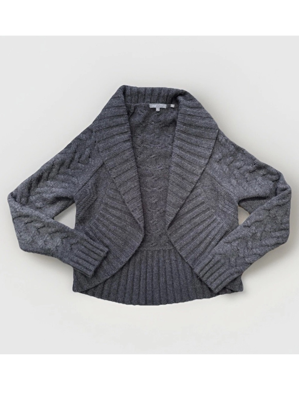 Vince Open Front Shrug Cardigan Cashmere Blend Size L grey charcoal